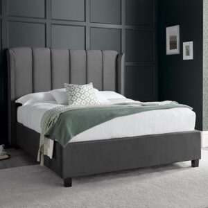 Aurora Velvet Ottoman Storage King Size Bed In Grey