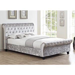 Calvine Crushed Velvet Double Bed In Grey