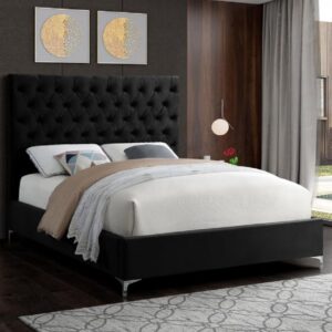 Campione Plush Velvet Upholstered Double Bed In Black