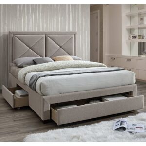 Cezanne Fabric King Size Bed With Drawers In Mink