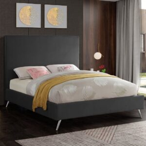 Jonesboro Plush Velvet Upholstered Double Bed In Steel