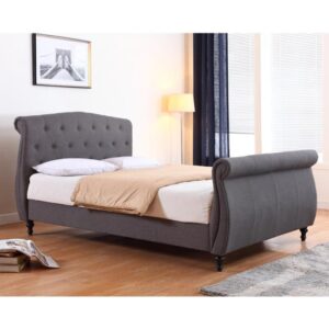 Maizah Linen Fabric King Size Bed In Dark Grey