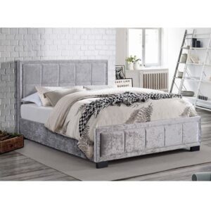 Masira Fabric King Size Bed In Steel Crushed Velvet