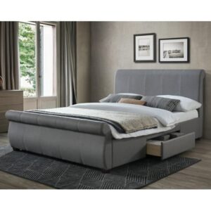 Melrose Fabric King Size Bed In Grey With 2 Drawers