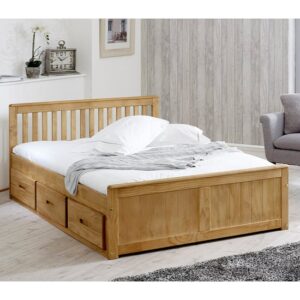 Mission Storage Double Bed In Waxed Pine With 3 Drawers