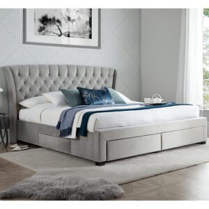 Newton Velvet 4 Drawers Storage Double Bed In Grey