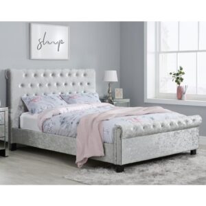 Sienna Fabric Double Bed In Steel Crushed Velvet