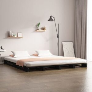 Urika Solid Pine Wood King Size Bed In Black