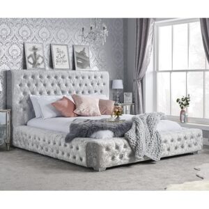 Geneva Crushed Velvet Super King Size Bed In Grey