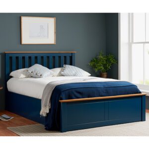 Phoenix Ottoman Rubberwood Double Bed In Navy Blue