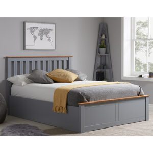 Phoenix Ottoman Rubberwood Double Bed In Stone Grey