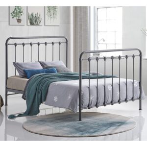 Helki Metal King Size Bed In Speckled Silver And Black