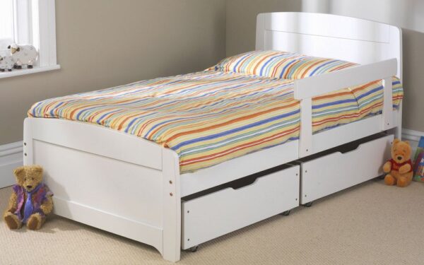 Friendship Mill Wooden Rainbow Kids Bed, Single, 2 Side Drawers, Pink, Matching Guard Rail