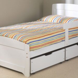 Friendship Mill Wooden Rainbow Kids Bed, Single, 2 Side Drawers, White, No Guard Rail