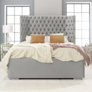 Prague Plush Velvet Double Bed In Silver