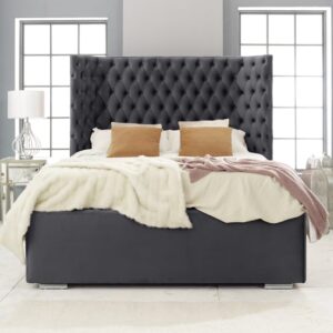 Prague Plush Velvet Double Bed In Steel