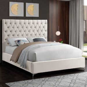 Campione Plush Velvet Upholstered King Size Bed In Cream