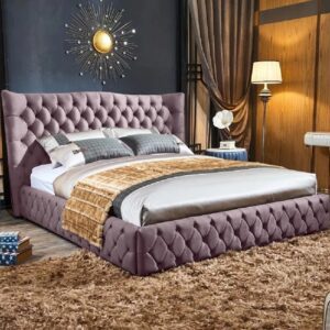 Greeley Plush Velvet Double Bed In Pink