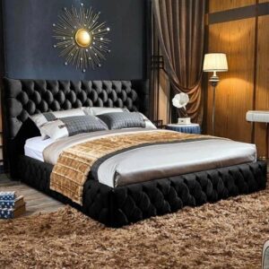 Radium Plush Velvet Upholstered Super King Size Bed In Black