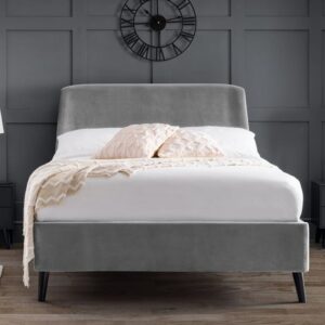 Farren Velvet King Size Bed With Curved Headboard In Grey