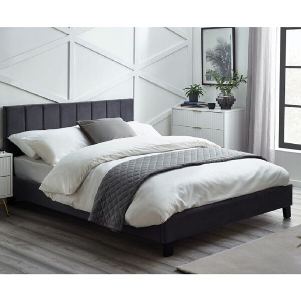 Ragina Velvet Double Bed In Grey