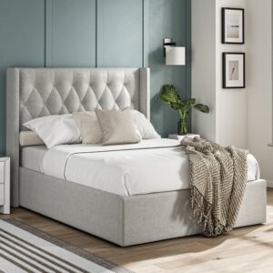 Arvada Fabric Storage Ottoman King Size Bed In Grey