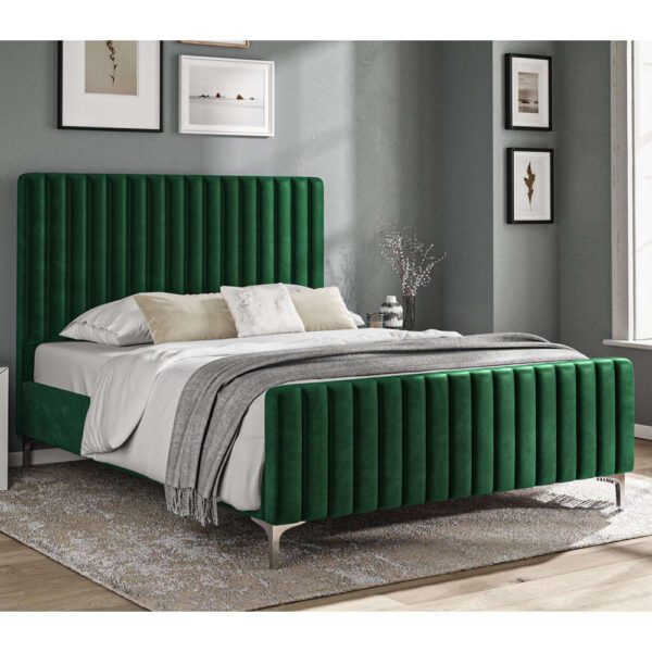 Arvada Velvet Double Bed In Green