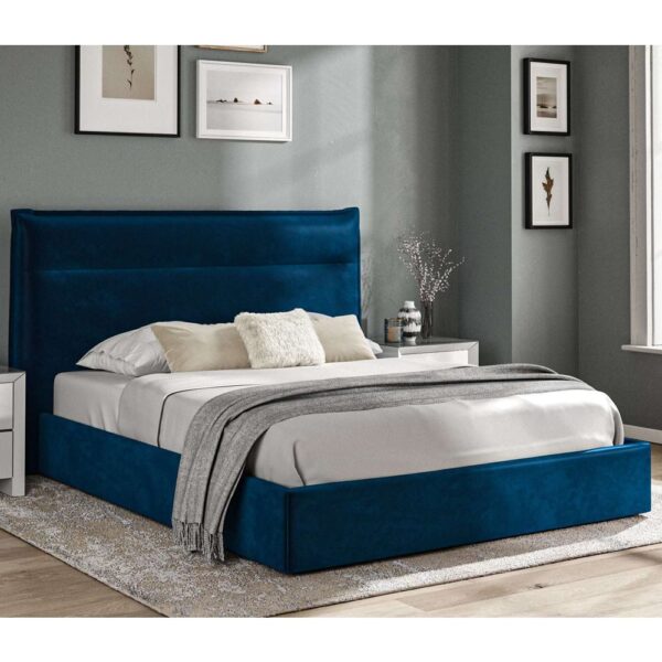 Arvada Velvet Storage Ottoman Double Bed In Royal Blue