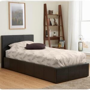 Berlins Faux Leather Ottoman Single Bed In Brown