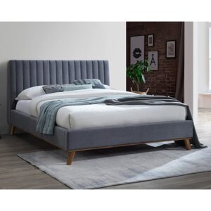 Adica Velvet Fabric King Size Bed In Dark Grey