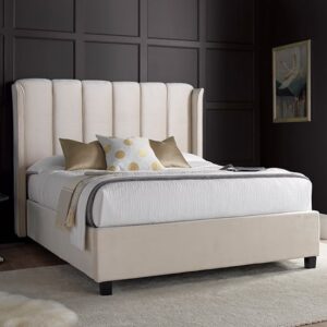 Aurora Velvet Ottoman Storage Double Bed In Stone