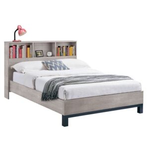 Baara Wooden King Size Bed With Bookcase Headboard In Grey Oak