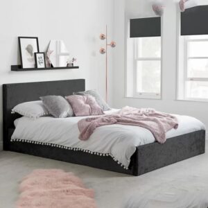 Berlins Fabric Ottoman Double Bed In Black Crushed Velvet