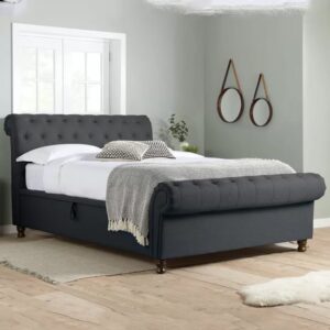 Castella Fabric Ottoman Double Bed In Charcoal