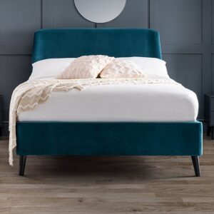 Farren Curved Velvet Double Bed In Teal