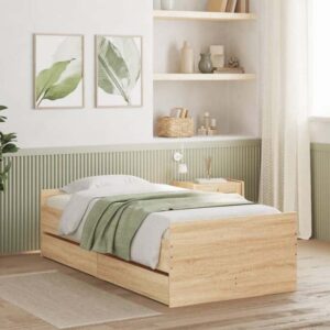 Frisco Wooden Single Bed With Drawers In Sonoma Oak