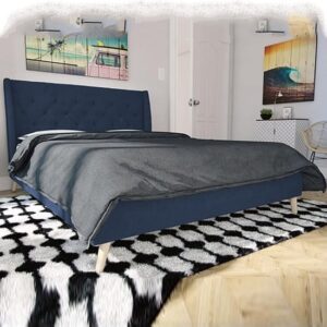 Heron Linen Fabric King Size Bed In Blue