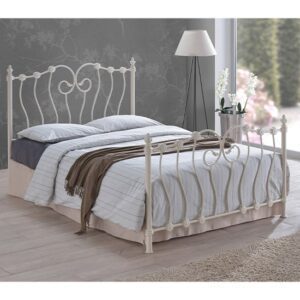 Inova Designer Metal Double Bed In Ivory