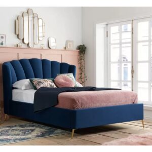 Laconia Ottoman Fabric King Size Bed In Midnight Blue