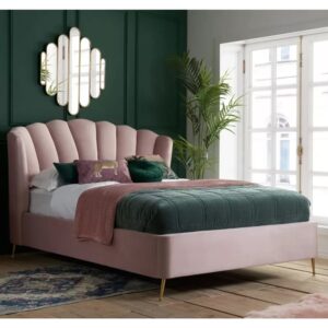 Laconia Ottoman Fabric King Size Bed In Pink