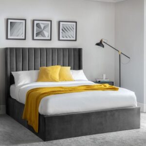 Laelia Velvet Storage King Size Bed In Grey