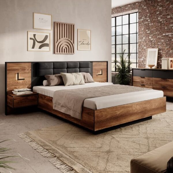 Madrid Wooden Storage Ottoman King Size Bed In Chestnut Oak