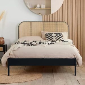 Marot Wooden Double Bed With Rattan Headboard In Black