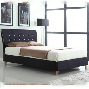 Nadie Linen Fabric Double Bed In Black With White Piping