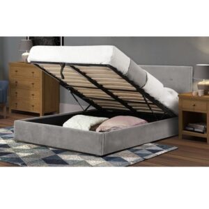 Safara Fabric Storage King Size Bed In Slate Grey Velvet