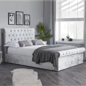 Siena Fabric Ottoman King Size Bed In Steel Crushed Velvet