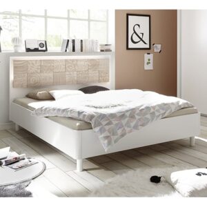 Soxa LED Wooden King Size Bed In Serigraphed Sonoma Oak