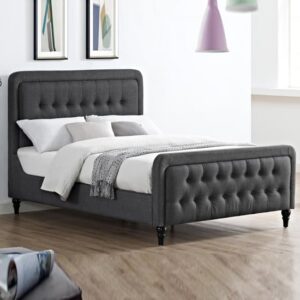 Taniel Linen Fabric King Size Bed In Grey