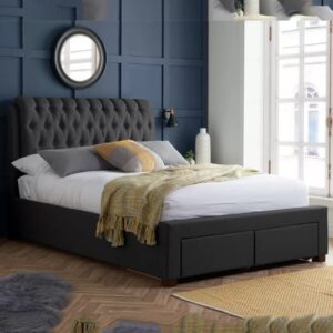 Valentina Fabric King Size Bed With 2 Drawers In Charcoal