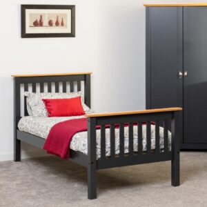 Merlin Wooden High Foot Single Bed In Dark Grey And Oak